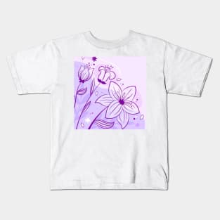 Purple Floral Art Kids T-Shirt